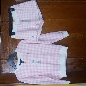 Pink & white Polo Ralph Lauren sweater/short set for girls. Top 6X, bottom 7.